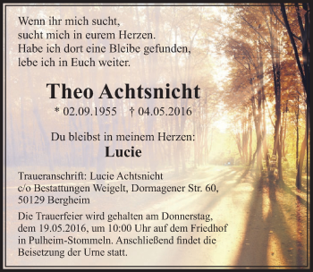 Anzeige von Theo Achtsnicht von  Sonntags-Post 