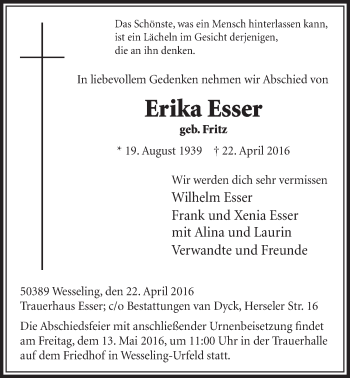 Anzeige von Erika Esser von  Schlossbote/Werbekurier 