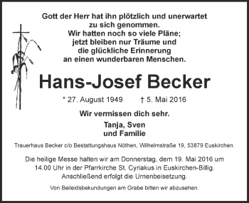 Anzeige von Hans-Josef Becker von  Blickpunkt Euskirchen 
