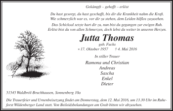 Anzeige von Jutta Thomas von  Lokalanzeiger 