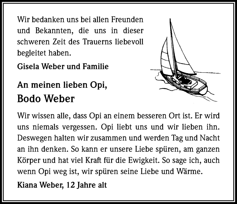  Traueranzeige für Bodo Weber vom 03.05.2016 aus Kölner Stadt-Anzeiger / Kölnische Rundschau / Express