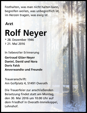 Anzeige von Rolf Neyer von Kölner Stadt-Anzeiger / Kölnische Rundschau / Express