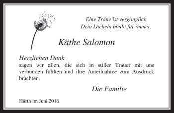 Anzeige von Käthe Salomon von  Wochenende 