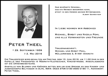 Anzeige von Peter Theel von Kölner Stadt-Anzeiger / Kölnische Rundschau / Express