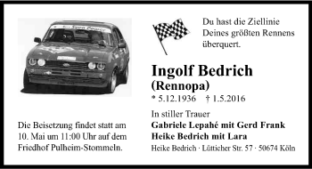 Anzeige von Ingolf Bedrich von Kölner Stadt-Anzeiger / Kölnische Rundschau / Express