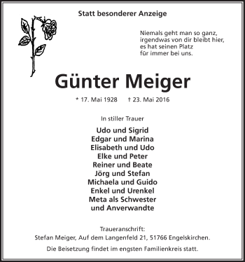 Anzeige von Günter Meiger von  Anzeigen Echo 