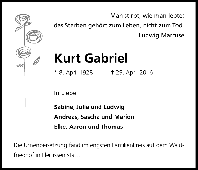  Traueranzeige für Kurt Gabriel vom 14.05.2016 aus Kölner Stadt-Anzeiger / Kölnische Rundschau / Express