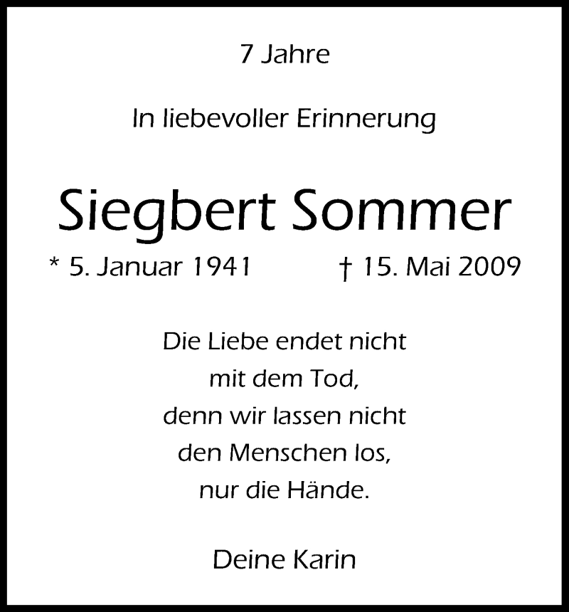  Traueranzeige für Siegbert Sommer vom 14.05.2016 aus Kölner Stadt-Anzeiger / Kölnische Rundschau / Express