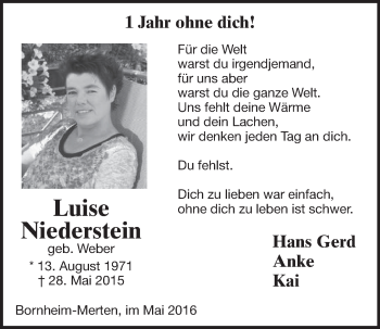 Anzeige von Luise Niederstein von  Schlossbote/Werbekurier 