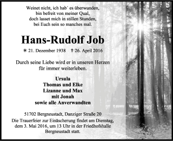 Anzeige von Hans-Rudolf Job von Kölner Stadt-Anzeiger / Kölnische Rundschau / Express