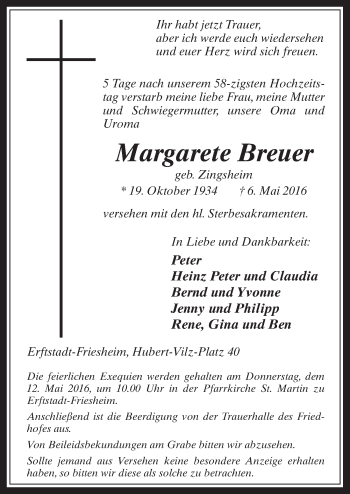 Anzeige von Margarete Breuer von  Werbepost 