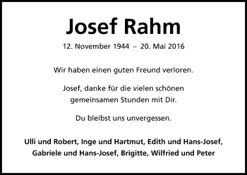 Anzeige von Josef Rahm von Kölner Stadt-Anzeiger / Kölnische Rundschau / Express