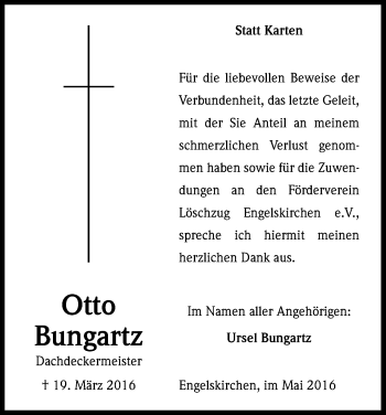 Anzeige von Otto Bungartz von Kölner Stadt-Anzeiger / Kölnische Rundschau / Express