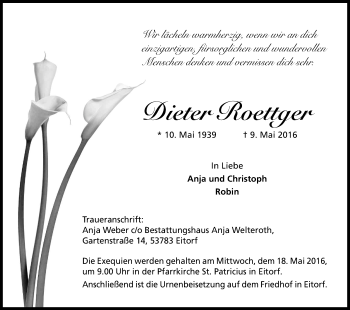 Anzeige von Dieter Roettger von Kölner Stadt-Anzeiger / Kölnische Rundschau / Express