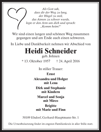 Anzeige von Heidi Schneider von  Werbepost 