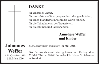 Anzeige von Johannes Weffer von  Schaufenster/Blickpunkt 