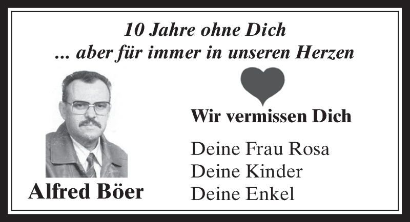  Traueranzeige für Alfred Böer vom 07.05.2016 aus  Sonntags-Post 