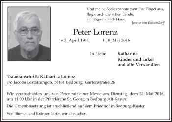 Anzeige von Peter Lorenz von  Werbepost 