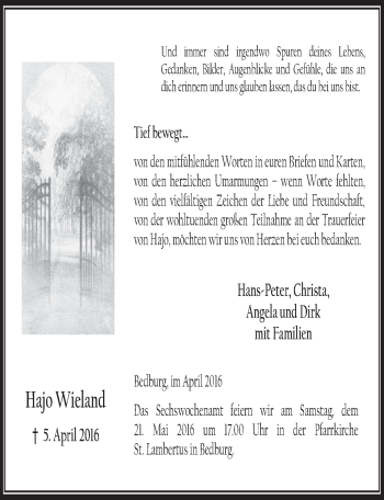 Anzeige von Hajo Wieland von  Sonntags-Post 