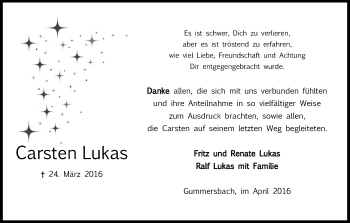 Anzeige von Carsten Lukas von Kölner Stadt-Anzeiger / Kölnische Rundschau / Express