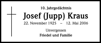 Anzeige von Josef Kraus von Kölner Stadt-Anzeiger / Kölnische Rundschau / Express