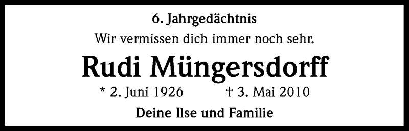  Traueranzeige für Rudi Müngersdorff vom 03.05.2016 aus Kölner Stadt-Anzeiger / Kölnische Rundschau / Express