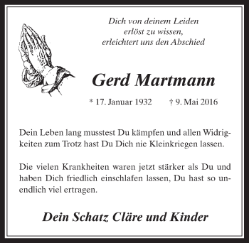 Anzeige von Gerd Martmann von  Wochenende 