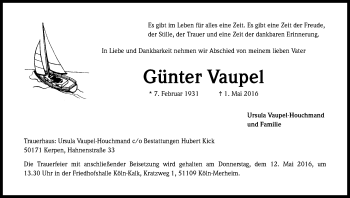 Anzeige von Günter Vaupel von Kölner Stadt-Anzeiger / Kölnische Rundschau / Express