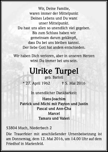 Anzeige von Ulrike Turpel von Kölner Stadt-Anzeiger / Kölnische Rundschau / Express