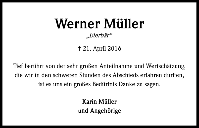  Traueranzeige für Werner Müller vom 21.05.2016 aus Kölner Stadt-Anzeiger / Kölnische Rundschau / Express