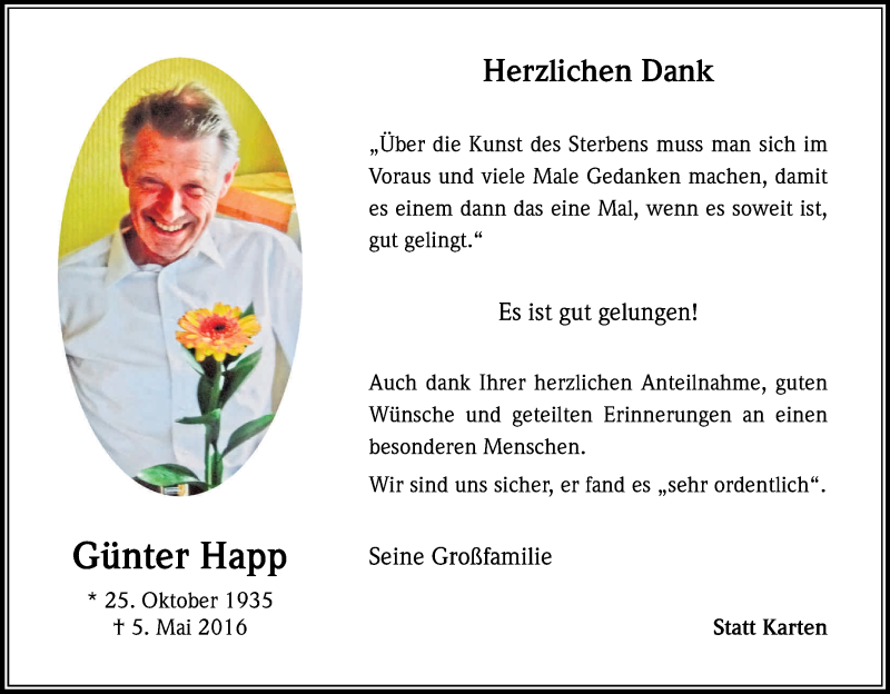  Traueranzeige für Günter Happ vom 25.05.2016 aus Kölner Stadt-Anzeiger / Kölnische Rundschau / Express