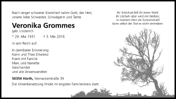 Anzeige von Veronika Grommes von Kölner Stadt-Anzeiger / Kölnische Rundschau / Express