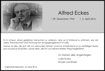 Anzeige von Alfred Eckes von  Bergisches Handelsblatt 