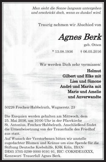 Anzeige von Agnes Berk von  Wochenende  Werbepost 