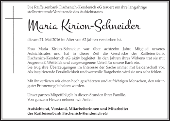 Anzeige von Maria Kirion-Schneider von  Sonntags-Post 