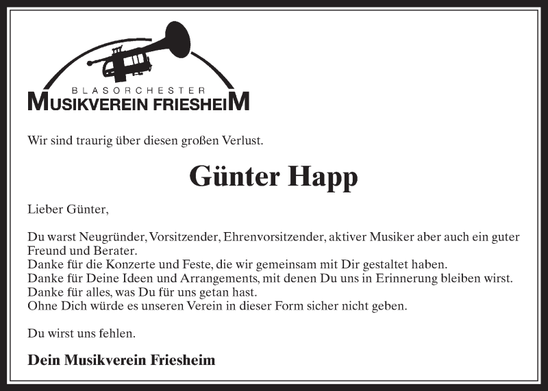  Traueranzeige für Günter Happ vom 11.05.2016 aus  Werbepost 
