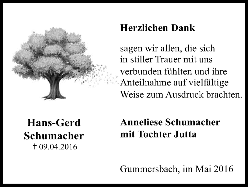  Traueranzeige für Hans-Gerd Schumacher vom 21.05.2016 aus Kölner Stadt-Anzeiger / Kölnische Rundschau / Express
