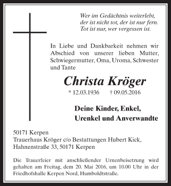 Anzeige von Christa Kröger von  Werbepost 