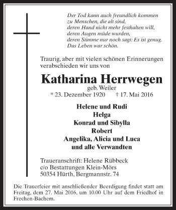 Anzeige von Katharina Herrwegen von  Wochenende 