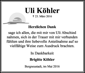 Anzeige von Uli Köhler von Kölner Stadt-Anzeiger / Kölnische Rundschau / Express