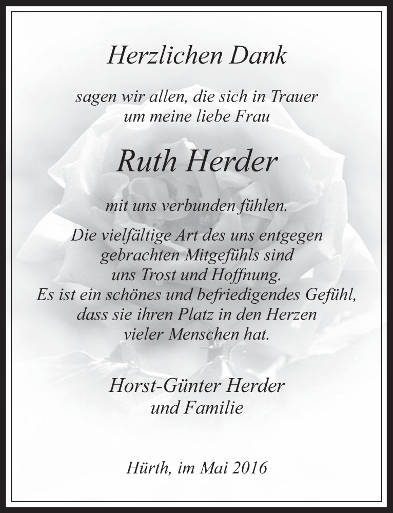  Traueranzeige für Ruth Herder vom 04.05.2016 aus  Wochenende 