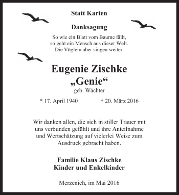 Anzeige von Eugenie Zischke von  Werbepost 