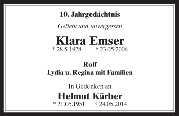 Anzeige von Klara Emser von  Wochenende 