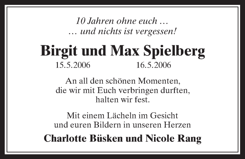  Traueranzeige für Max Spielberg vom 14.05.2016 aus  Sonntags-Post 