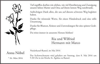 Anzeige von Anna Nöbel von  Extra Blatt 