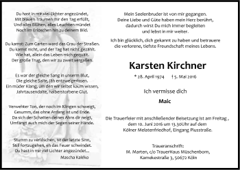 Anzeige von Karsten Kirchner von Kölner Stadt-Anzeiger / Kölnische Rundschau / Express
