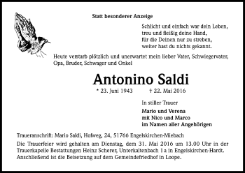 Anzeige von Antonino Saldi von Kölner Stadt-Anzeiger / Kölnische Rundschau / Express