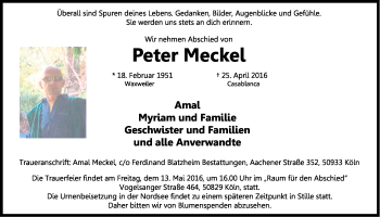 Anzeige von Peter Meckel von Kölner Stadt-Anzeiger / Kölnische Rundschau / Express