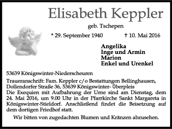 Anzeige von Elisabeth Keppler von Kölner Stadt-Anzeiger / Kölnische Rundschau / Express
