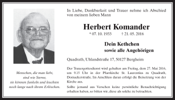 Anzeige von Herbert Komander von  Werbepost 